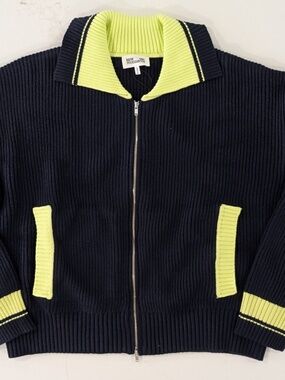 Baum Und Pferdgarten Charleen Sweater Jacket Navy Sunny Lime Zip Up Womens M